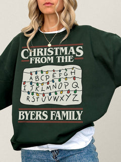 unisex retro stranger things christmas sweatshirt, dark green Byers Family christmas lights ugly xmas sweater for sale