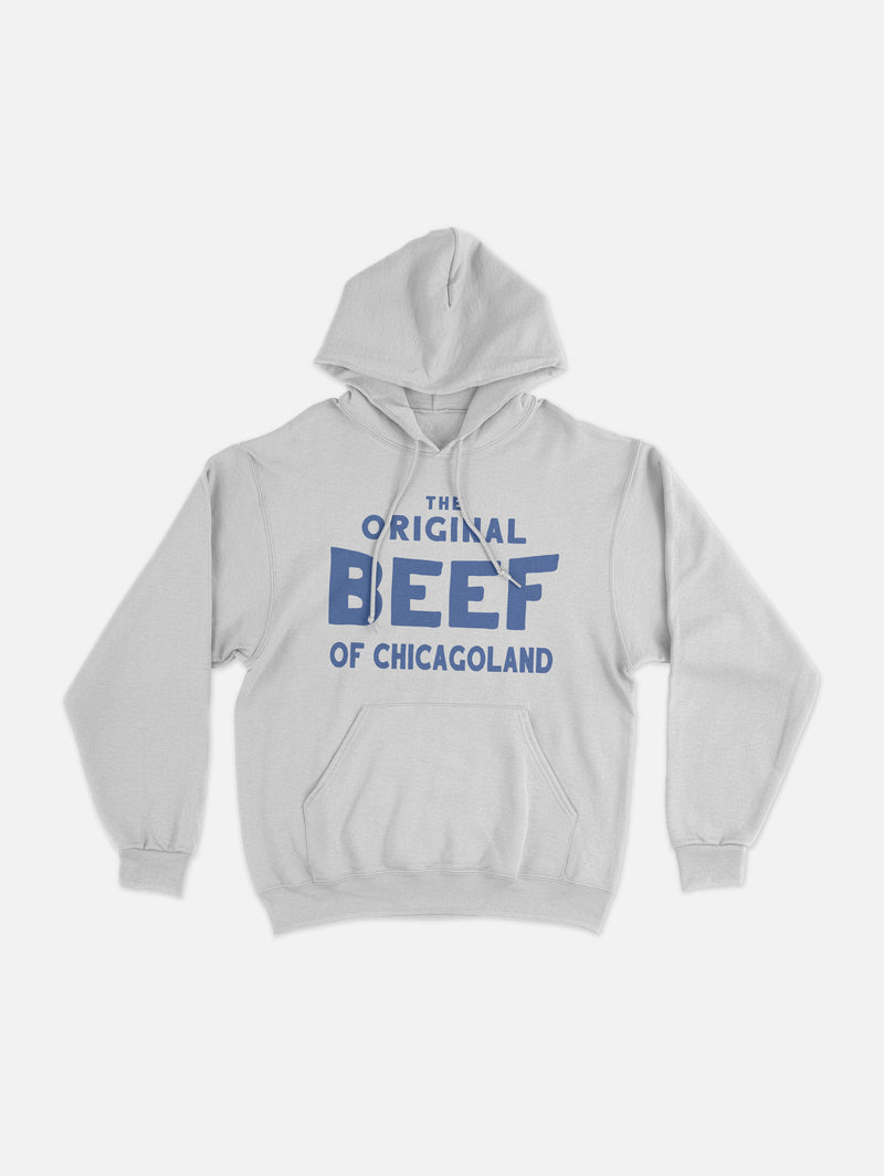 White blue The Original Beef of Chicagoland logo hoodie, the bear tv show merch sweatshirt