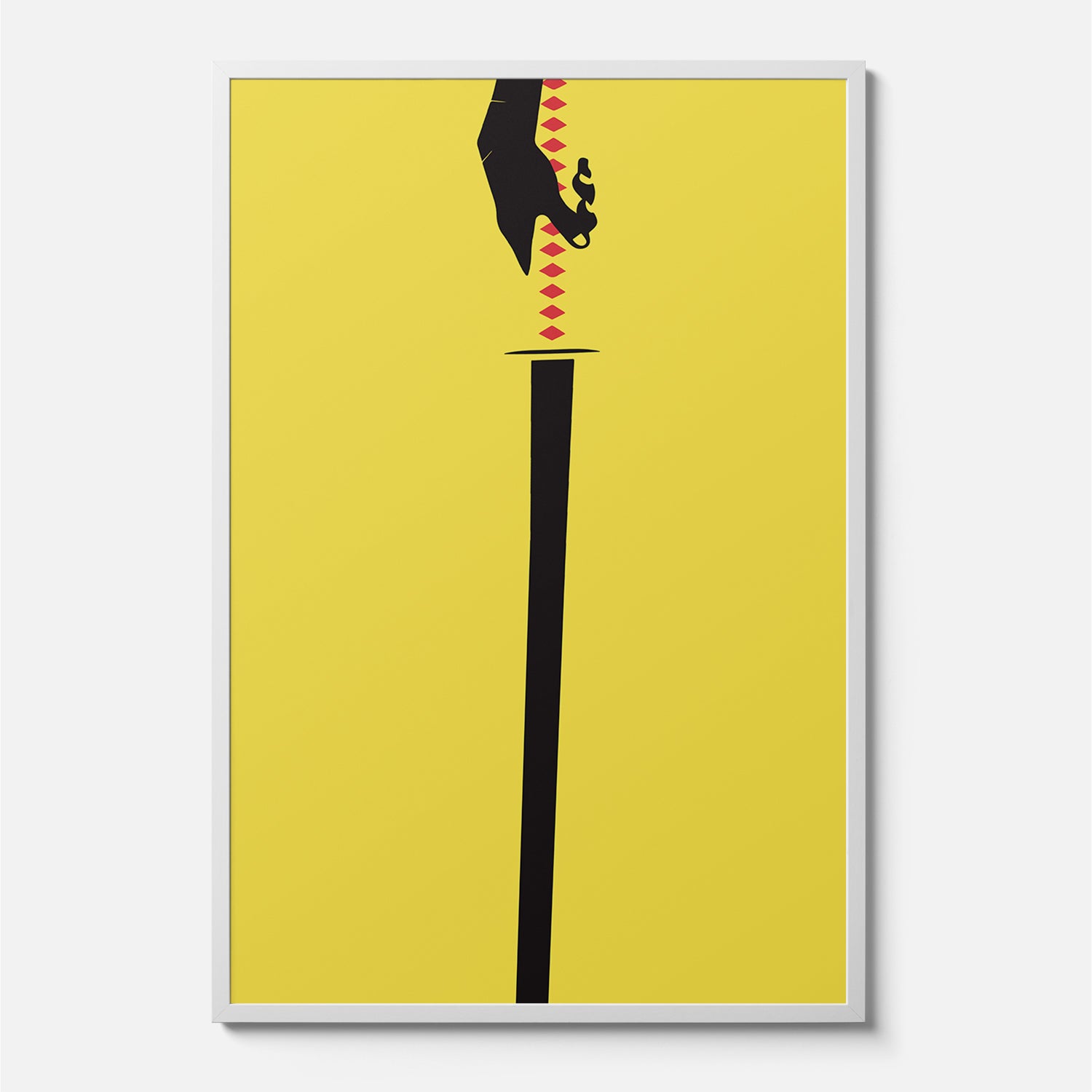 Minimal black and yellow Kill Bill movie poster for Quentin Tarantino Fans, for sale at Throwbacks framed or unframed movie poster prints