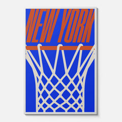 New York Knicks Minimal Basketball Poster, Urban Streetwear Style NY Knicks ball hoop wall art print framed or unframed for sale at Throwbacks