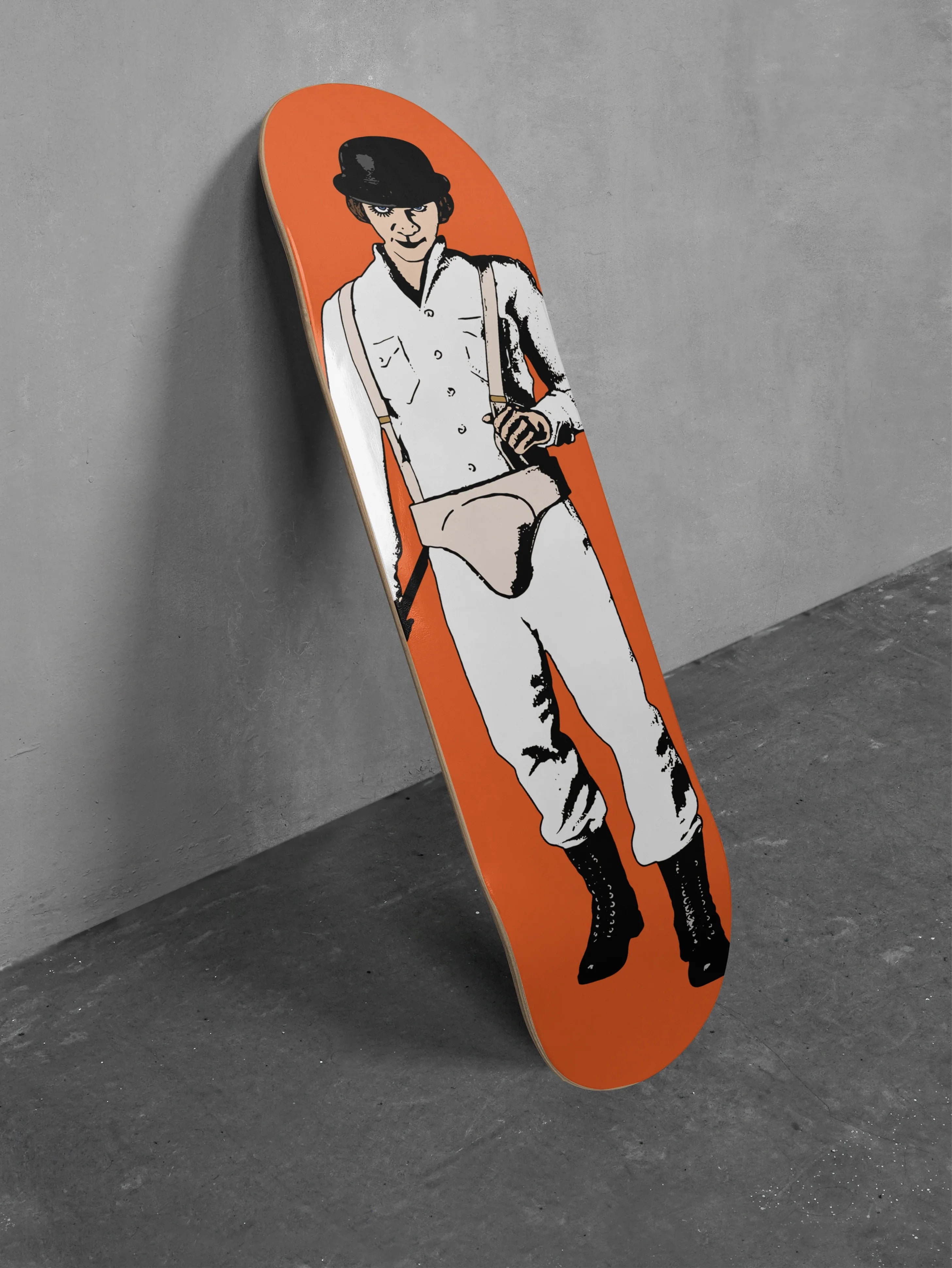A Clockwork Orange skate deck, retro movie skateboard wall art home decor memorabilia for Stanley Kubrick fans