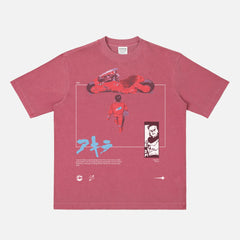 Cool streetwear style Anime t-shirt with Japanese anime movie poster on heavyweight faded red tee