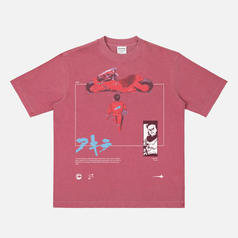 Cool streetwear style Anime t-shirt with Japanese anime movie poster on heavyweight faded red tee
