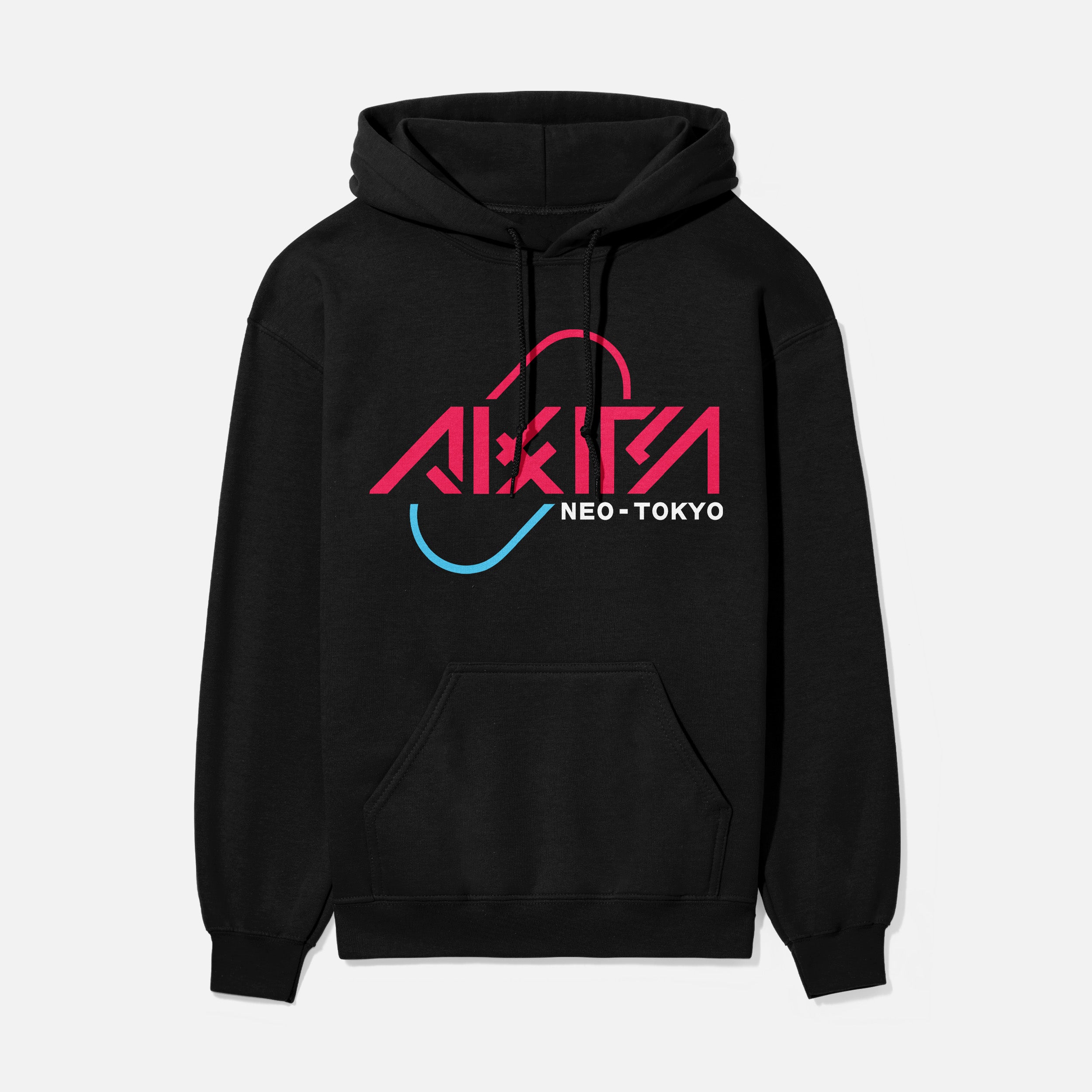 Modern Akira Anime streetwear hoodie with red and blue pill graphic and Neo Tokyo Text, cool black Akira manga anime sweatshirt for men and women for sale at Throwbacks
