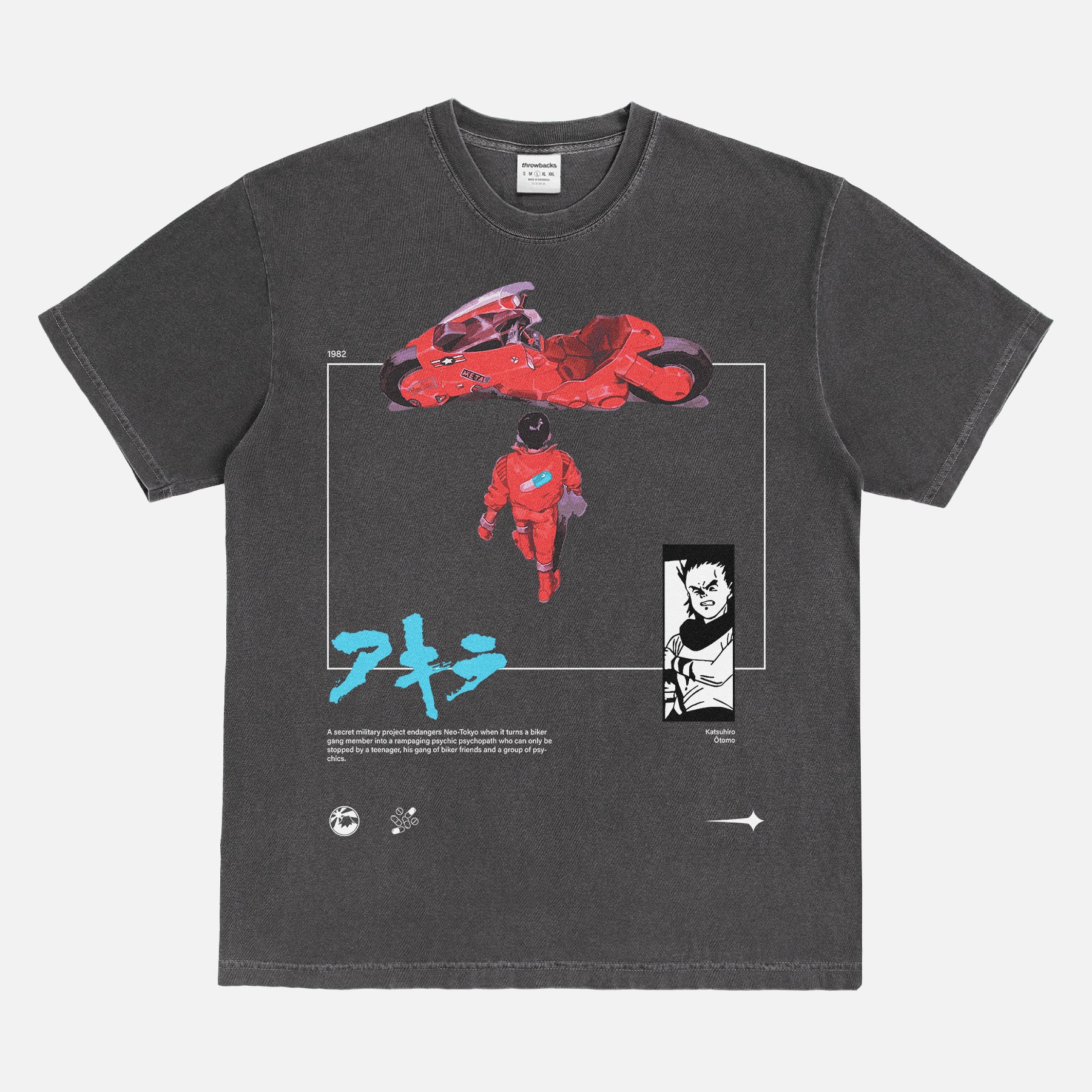 Cool streetwear style Anime t-shirt with Japanese anime movie poster on heavyweight faded black tee