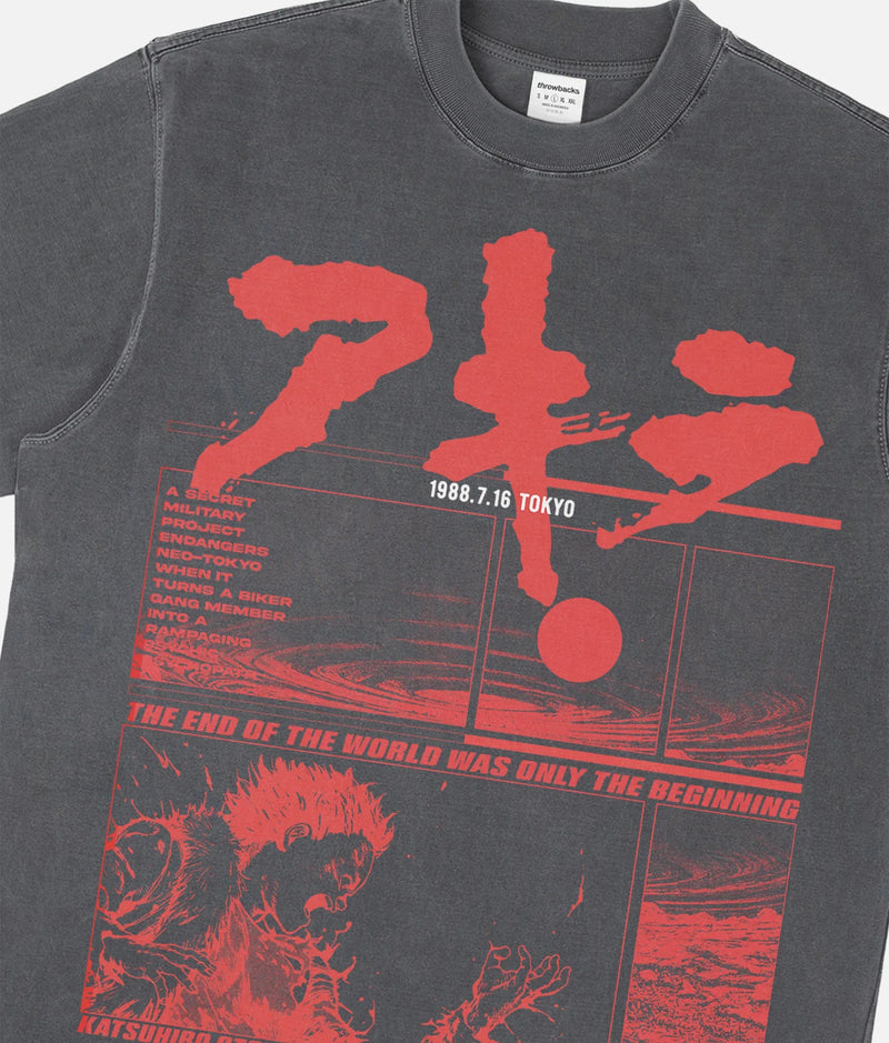 Akira graphic tee, grunge 80's manga anime faded black and red oversized heavyweight t-shirt