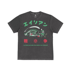 Alien 1979 Japanese movie poster t-shirt on washed black comfort colors tee