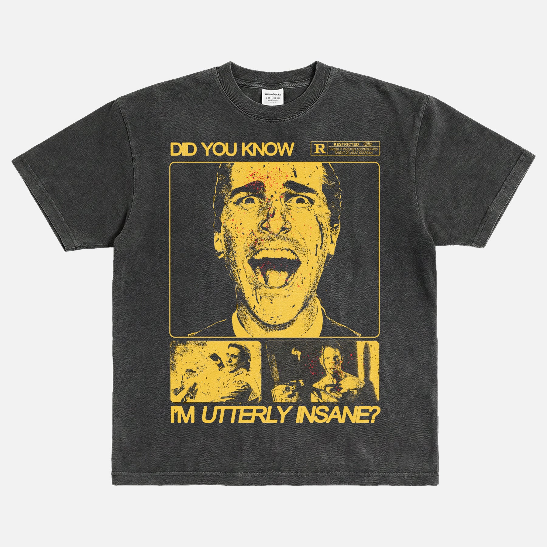 Patrick Bateman American Psycho movie graphic t-shirt, washed black cult classic streetwear bootleg tee