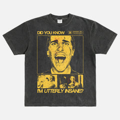 Patrick Bateman American Psycho movie graphic t-shirt, washed black cult classic streetwear bootleg tee