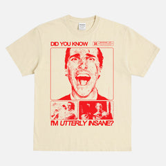 Patrick Bateman American Psycho movie graphic t-shirt, washed cream and red cult classic streetwear bootleg tee