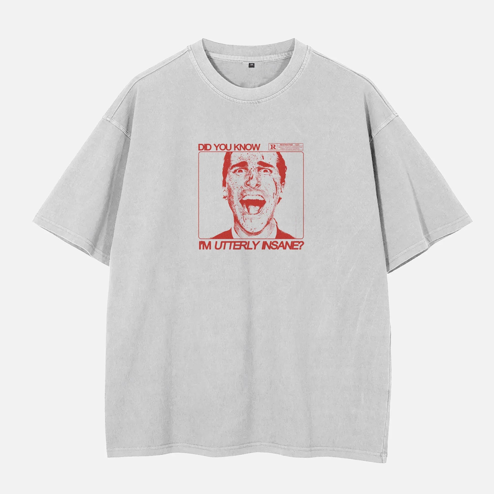 American Psycho Movie t-shirt, heavyweight drop shoulder Patrick Bateman grunge art graphic tee in white and red
