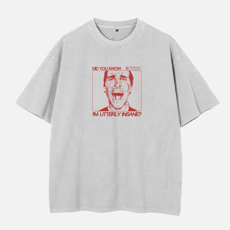 American Psycho Movie t-shirt, heavyweight drop shoulder Patrick Bateman grunge art graphic tee in white and red