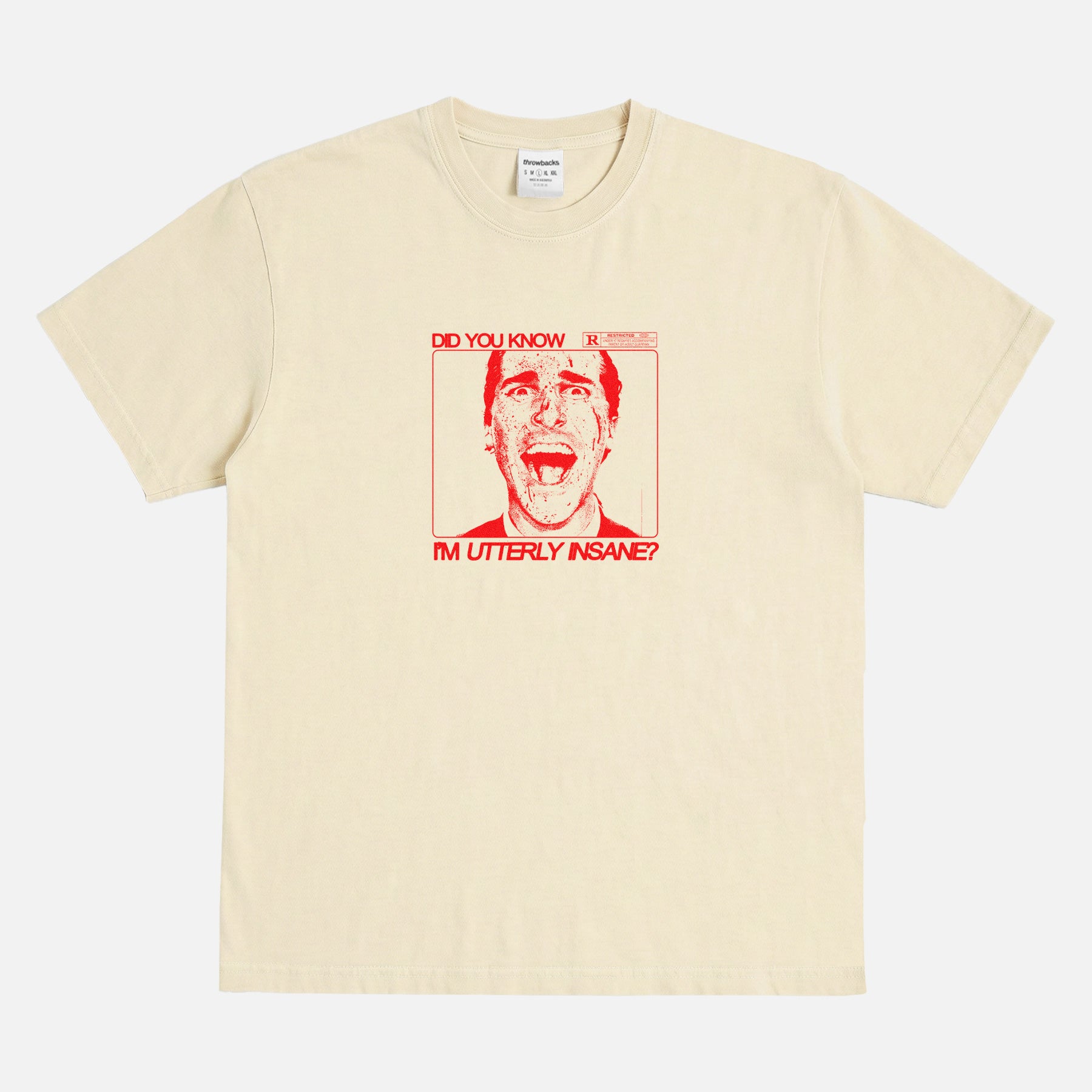 American Psycho Movie t-shirt, heavyweight drop shoulder Patrick Bateman grunge art graphic tee in beige and red
