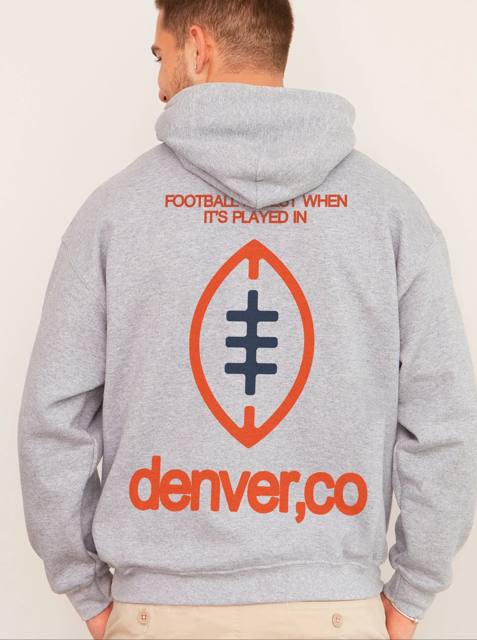 Vintage Denver Broncos football hoodie, streetwear navy hooded sweatshirt with oversized front and back print