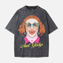 Aunt Gladys Weapons horror movie graphic t-shirt on distressed heavyweight black tee for men and women