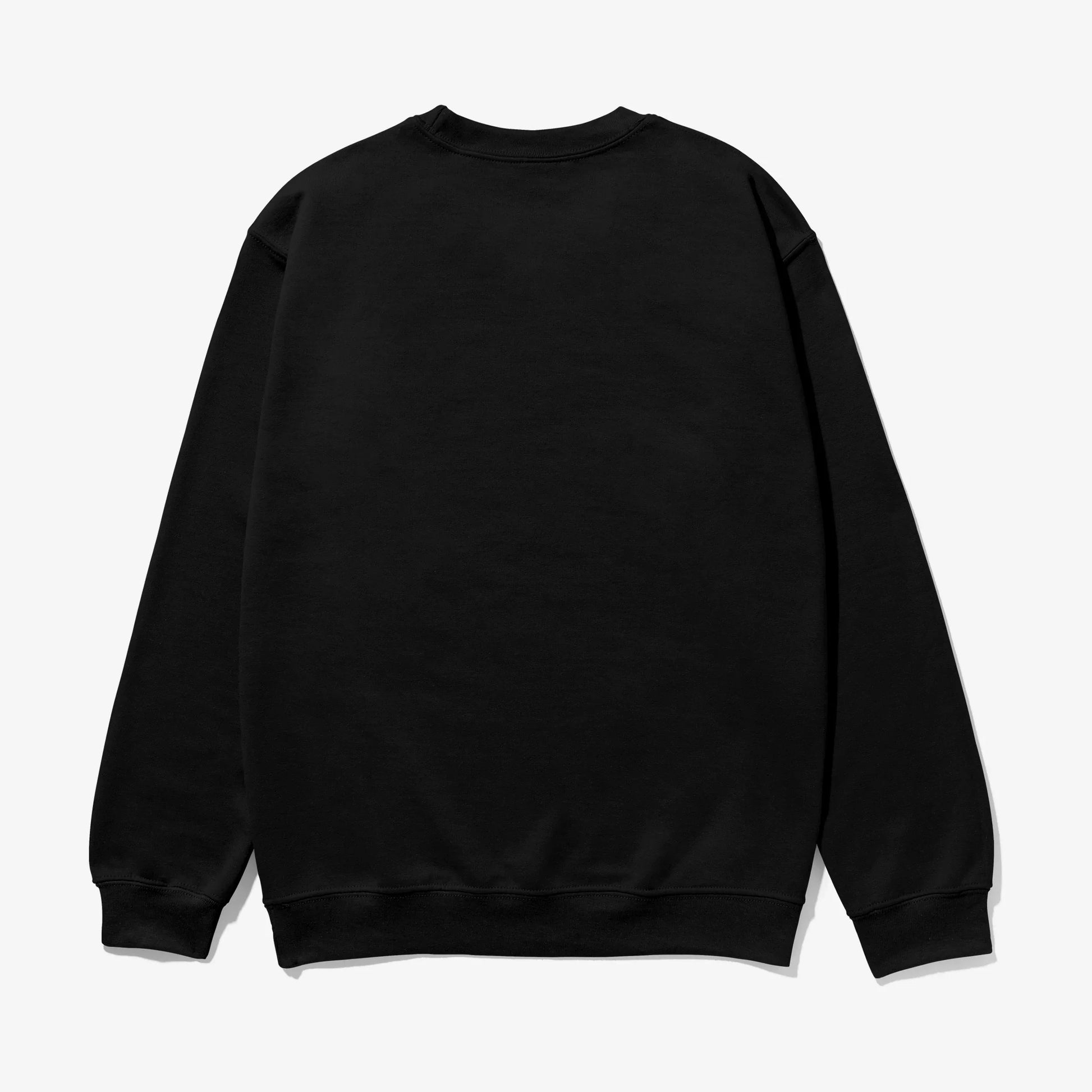 back of heavyweight black crewneck sweatshirt for sale at Throwbacks