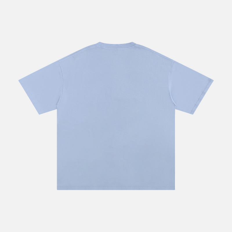 Back of light blue streetwear t-shirt for sale at throwbacks