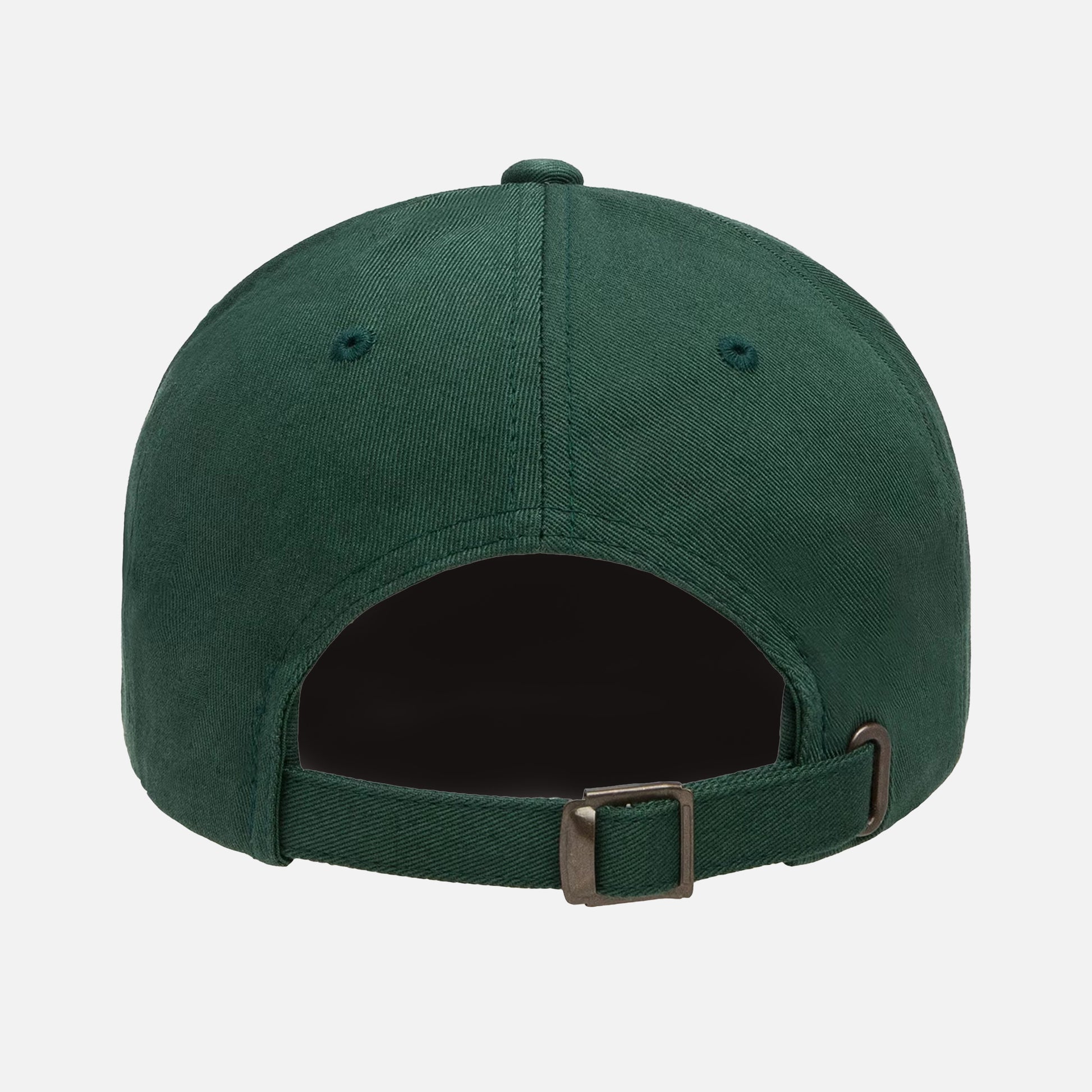 back of custom embroidered green dad hat for sale at Throwbacks