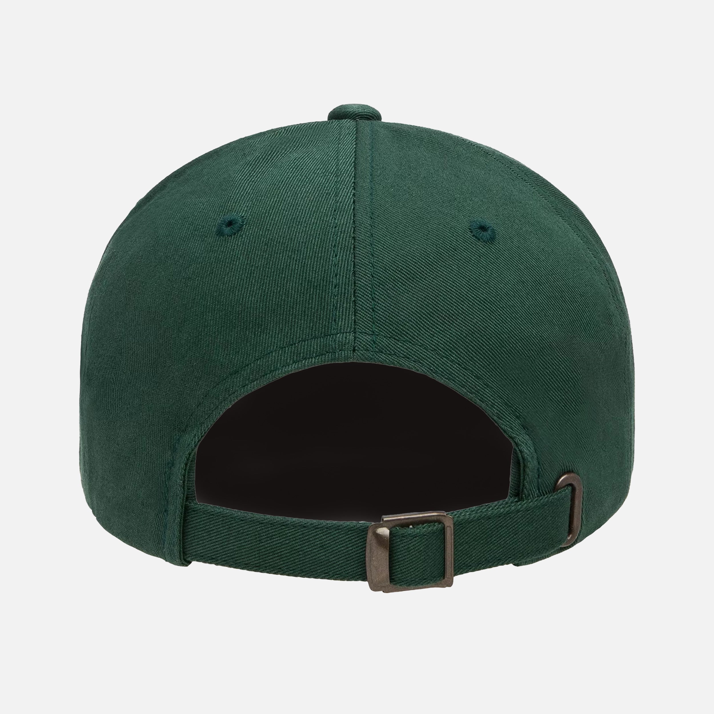 back of custom embroidered green dad hat for sale at Throwbacks
