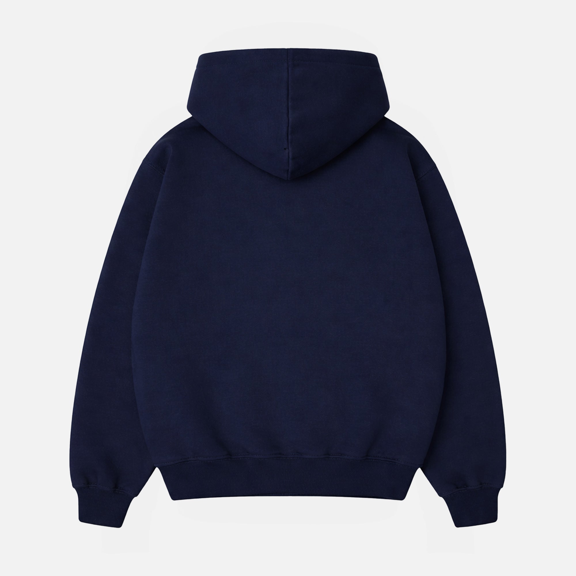 back of heavyweight navy blue hoodie sweatshirt for sale at Throwbacks