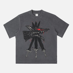 Berserk Beast of Darkness streetwear t-shirt on a faded black heavyweight anime graphic tee for men and women for sale at Throwbacks