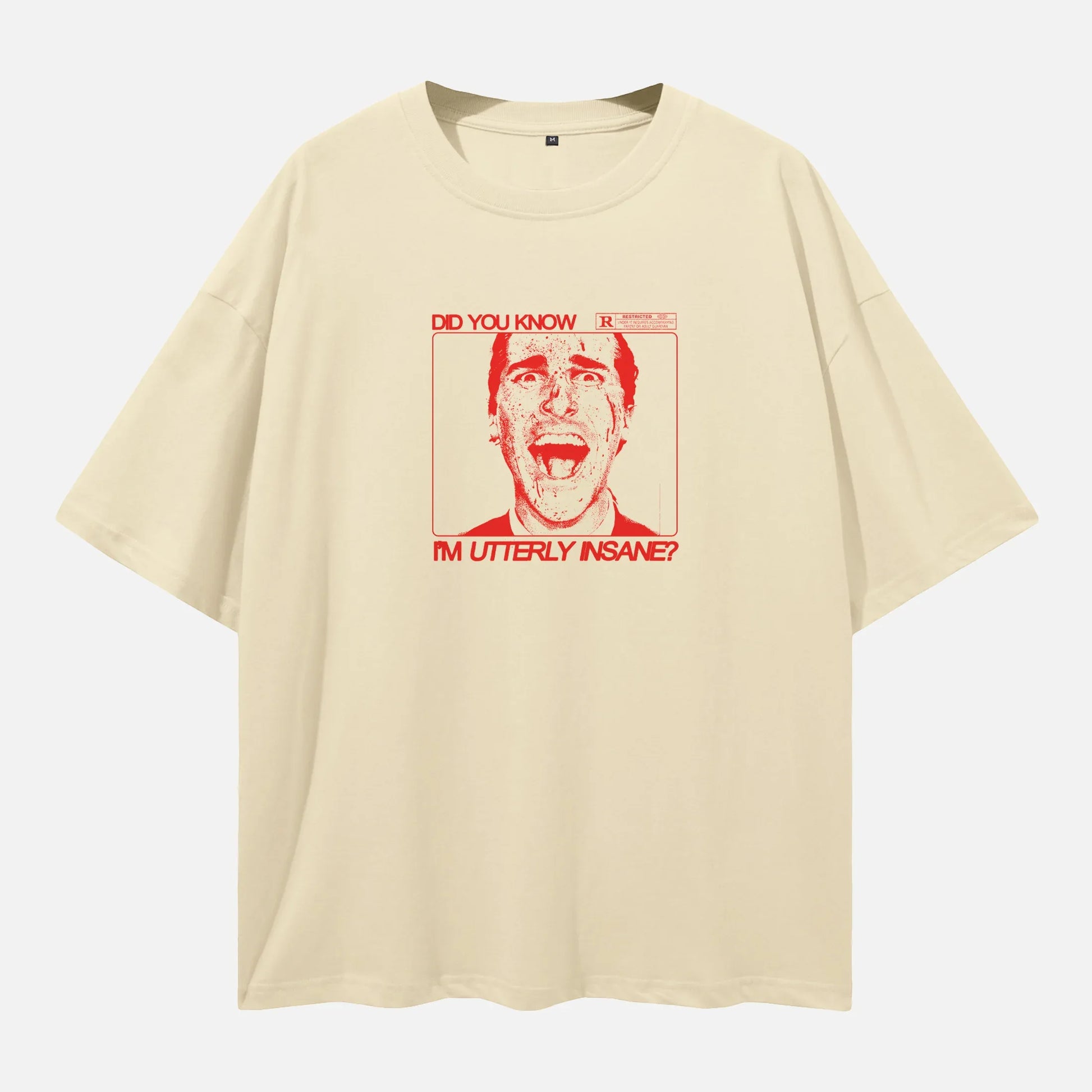 American Psycho Movie t-shirt, heavyweight drop shoulder Patrick Bateman grunge art graphic tee in off white and red