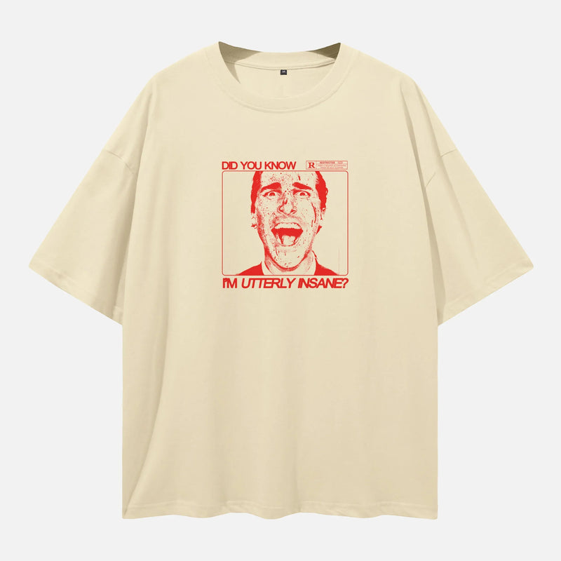 American Psycho Movie t-shirt, heavyweight drop shoulder Patrick Bateman grunge art graphic tee in off white and red