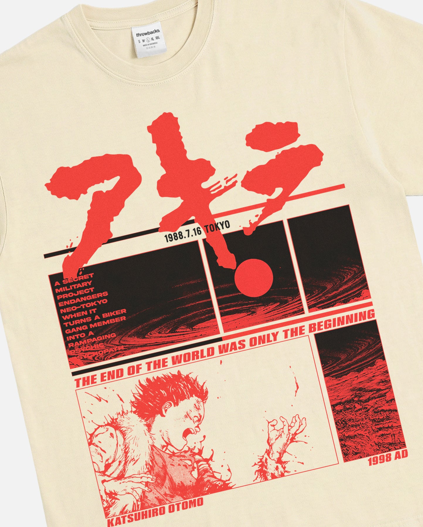 Akira graphic tee, grunge 80's manga anime faded off white oversized heavyweight t-shirt