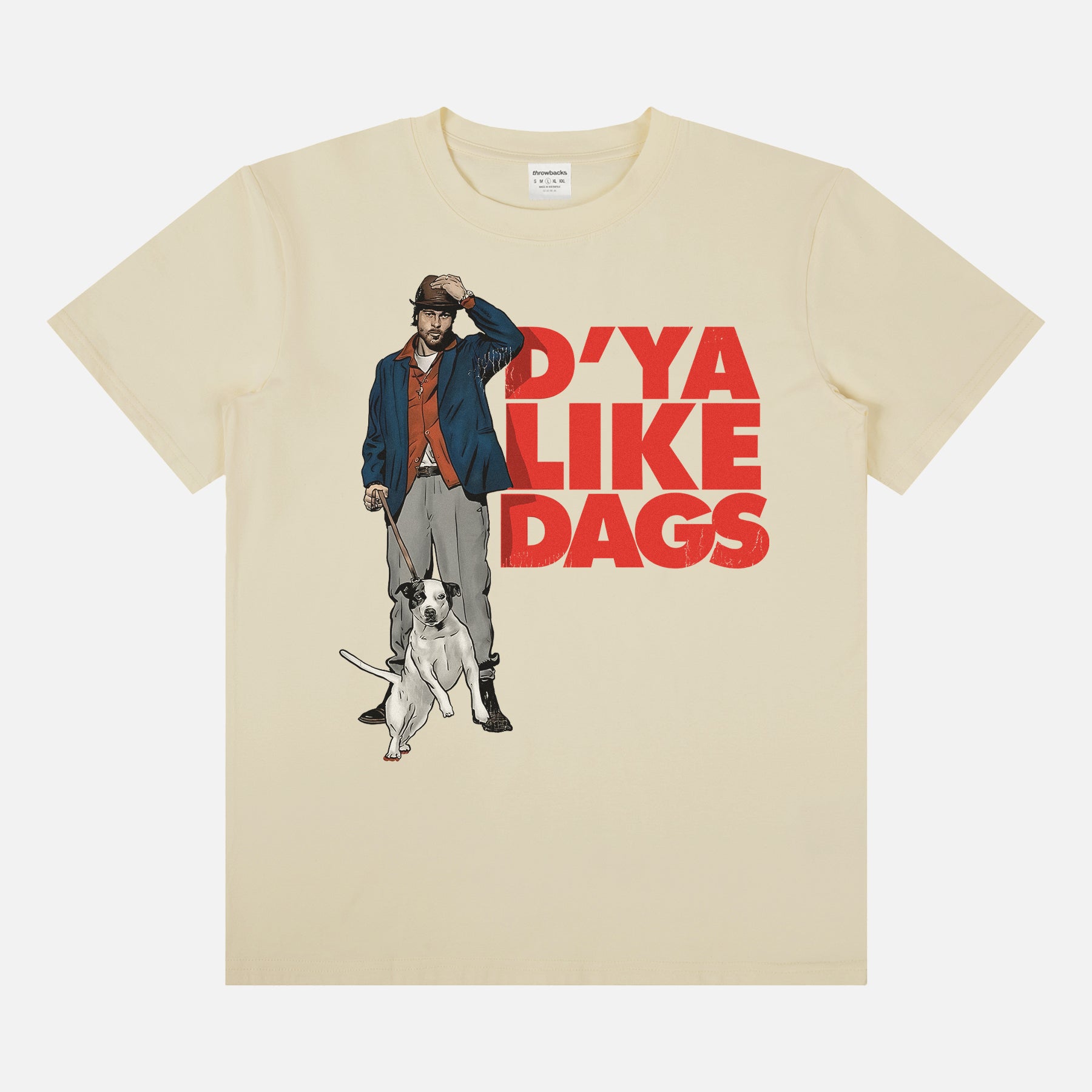 Funny Snatch 2000 movie t-shirt with Brad Pitt Mickey and dog and large movie quote text