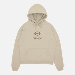 Vintage beige throwback Cleveland Browns "The Land" brown and orange streetwear football hoodie with front and back print