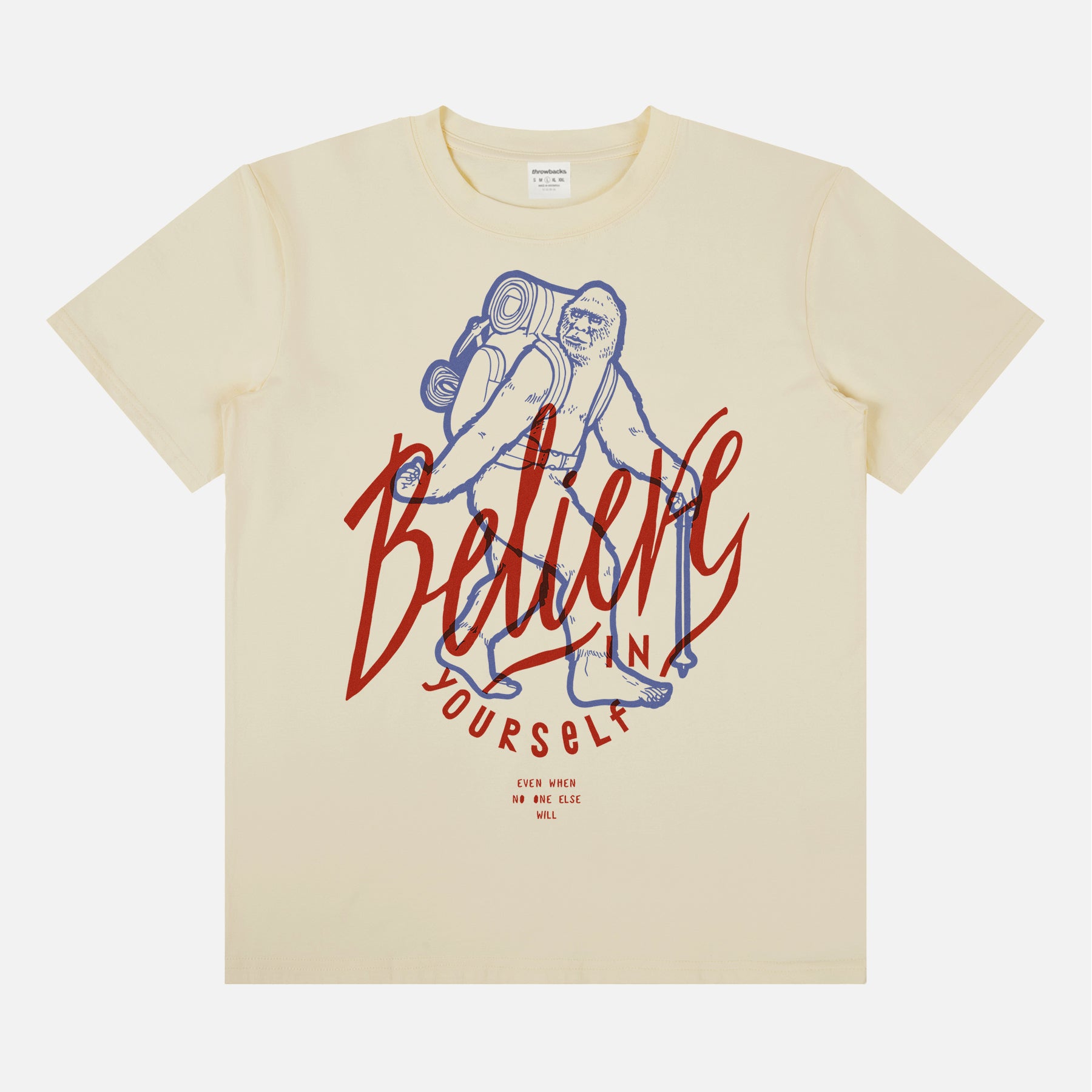 funny sasquatch big foot graphic tee shirt unisex with big foot camping art and Believe In Yourself text