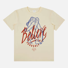 funny sasquatch big foot graphic tee shirt unisex with big foot camping art and Believe In Yourself text