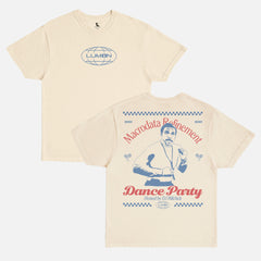 Funny Severance TV show graphic tee, Retro off white comfort colors Lumon macrodata refinement dance party t-shirt with front back print at throwbacks