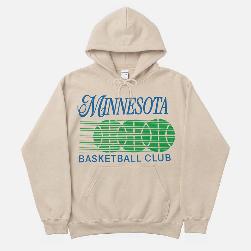 80s and 90s Minnesota Timberwolves streetwear basketball hoodie with retro bball logo and throwback colors