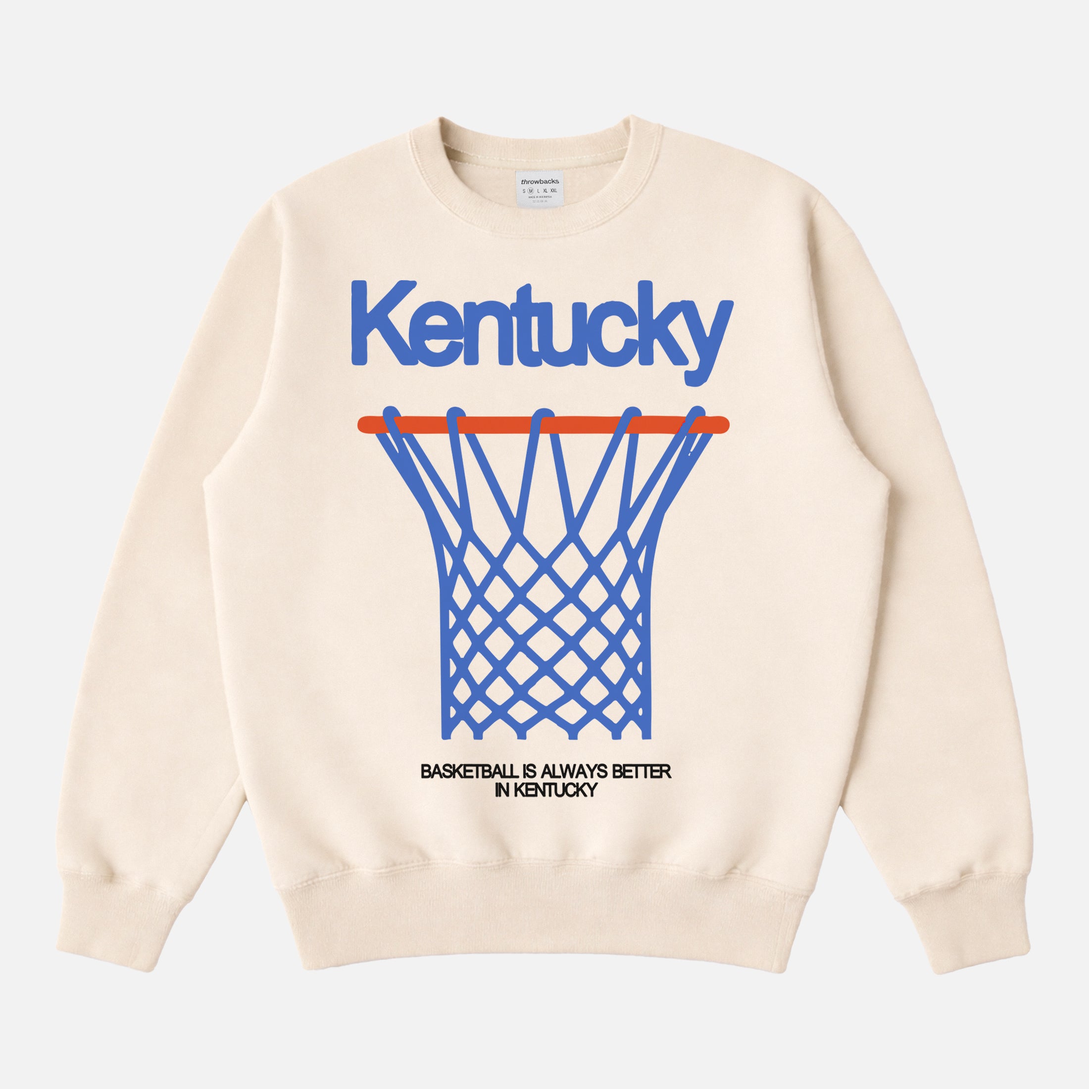 Old school University of Kentucky Wildcats college basketball crewneck in heavyweight off white and blue crewneck for men and women for sale at Throwbacks