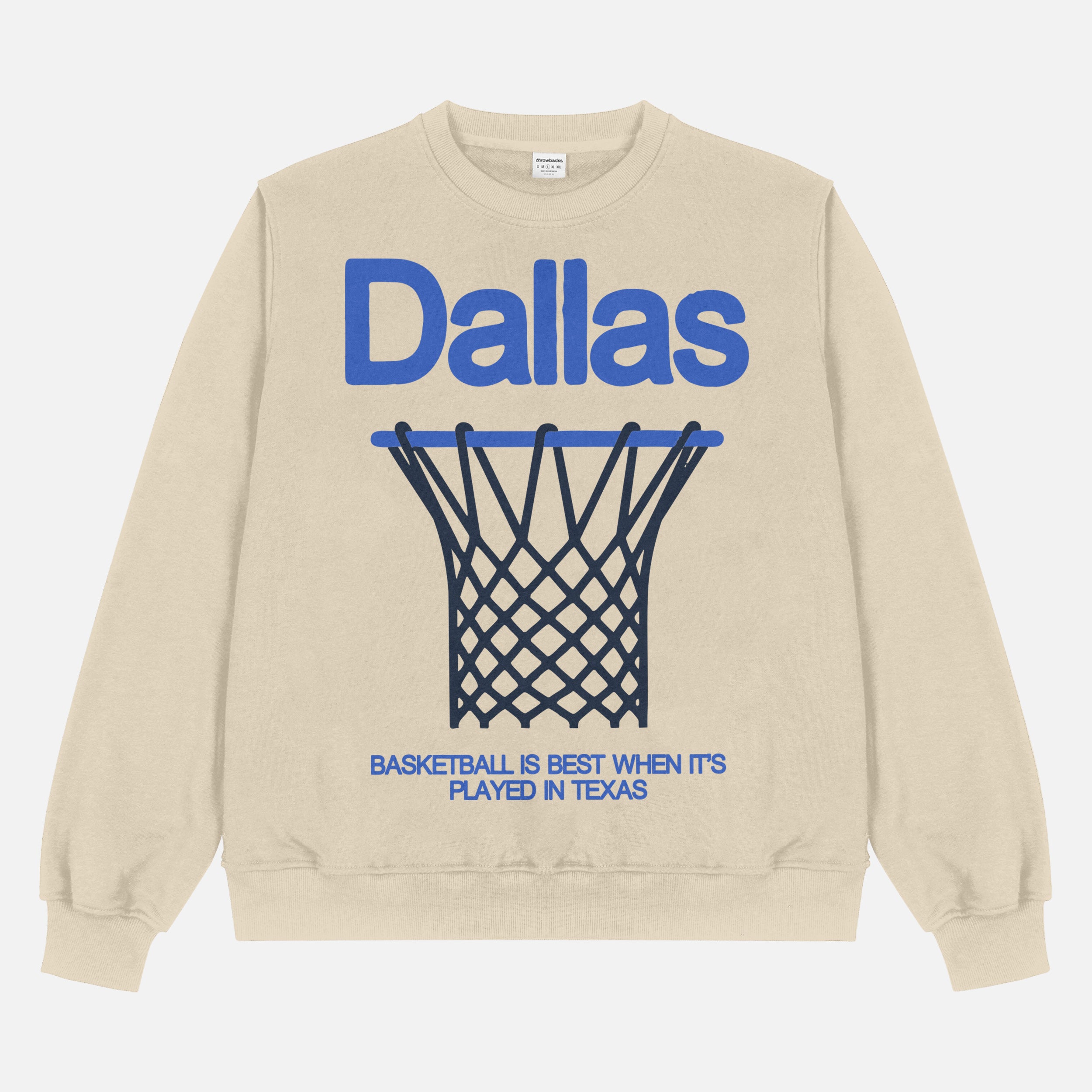 Heavyweight Dallas Mavericks streetwear sweatshirt in beige off white from men and women, oversized vintage bball crewneck