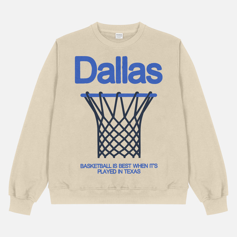 Heavyweight Dallas Mavericks streetwear sweatshirt in beige off white from men and women, oversized vintage bball crewneck
