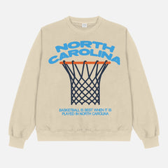 Beige off white and Carolina Blue UNC basketball sweatshirt, vintage North Carolina streetwear bball crewneck for men and women