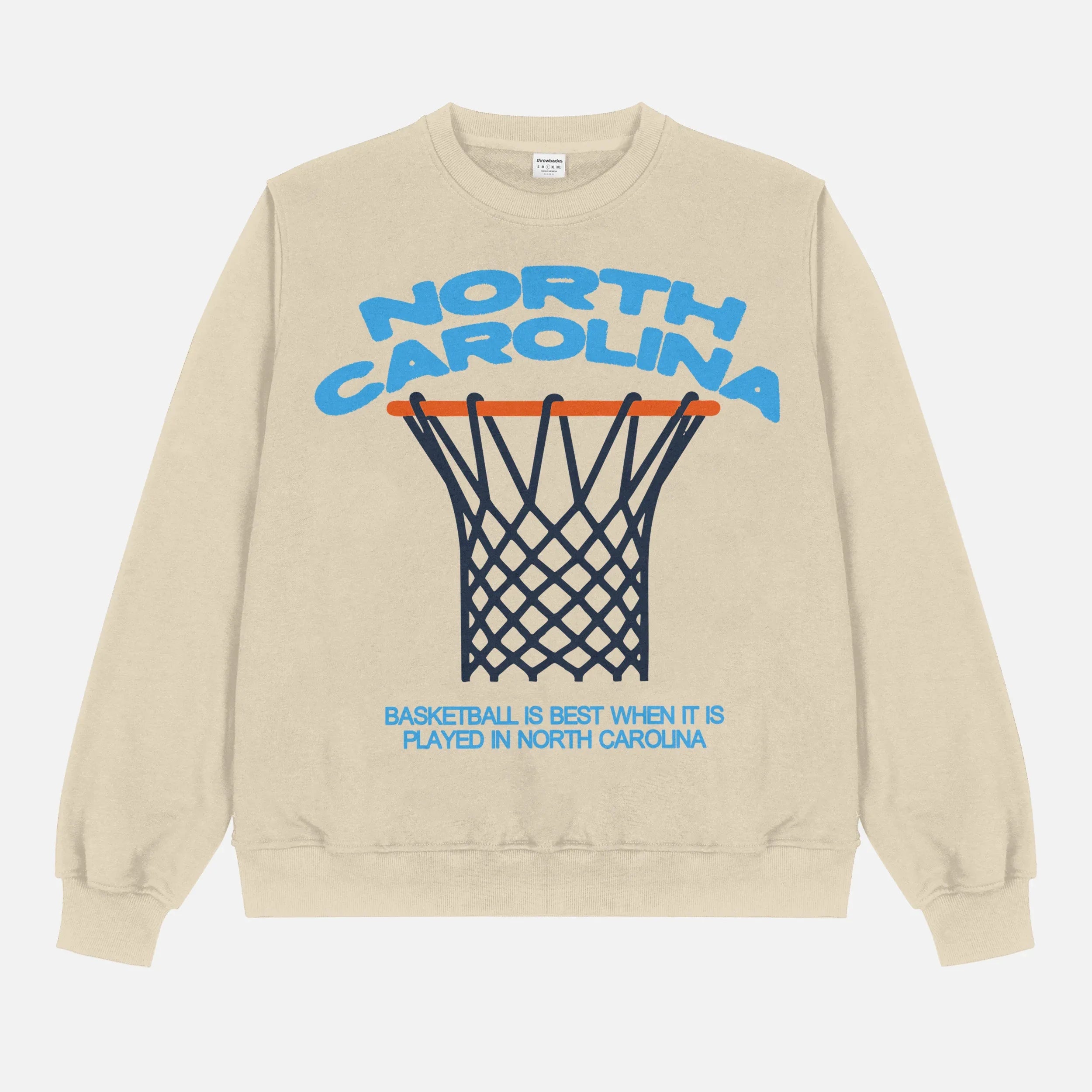 Beige off white and Carolina Blue UNC basketball sweatshirt, vintage North Carolina streetwear bball crewneck for men and women