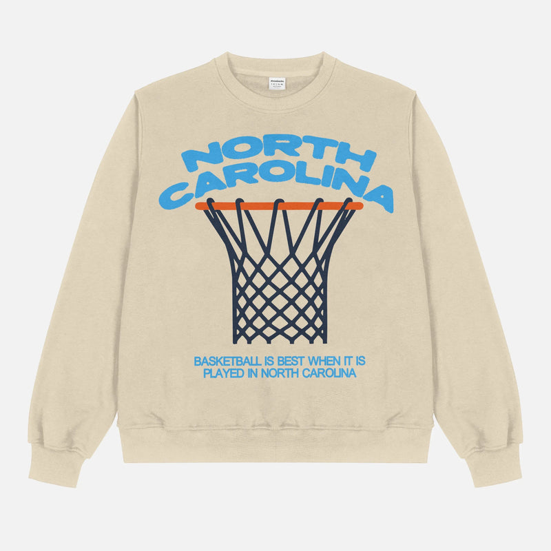 Beige off white and Carolina Blue UNC basketball sweatshirt, vintage North Carolina streetwear bball crewneck for men and women
