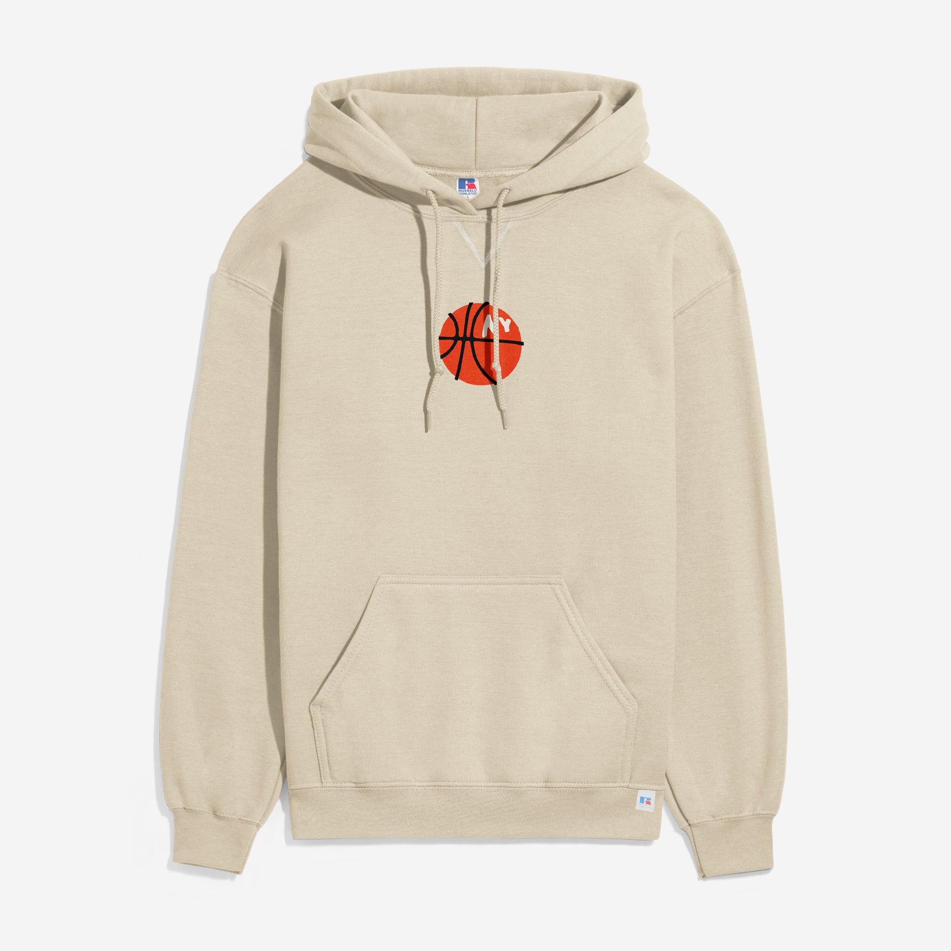 New York Knicks streetwear hoodie, retro beige NY basketball sweatshirt with front and back print