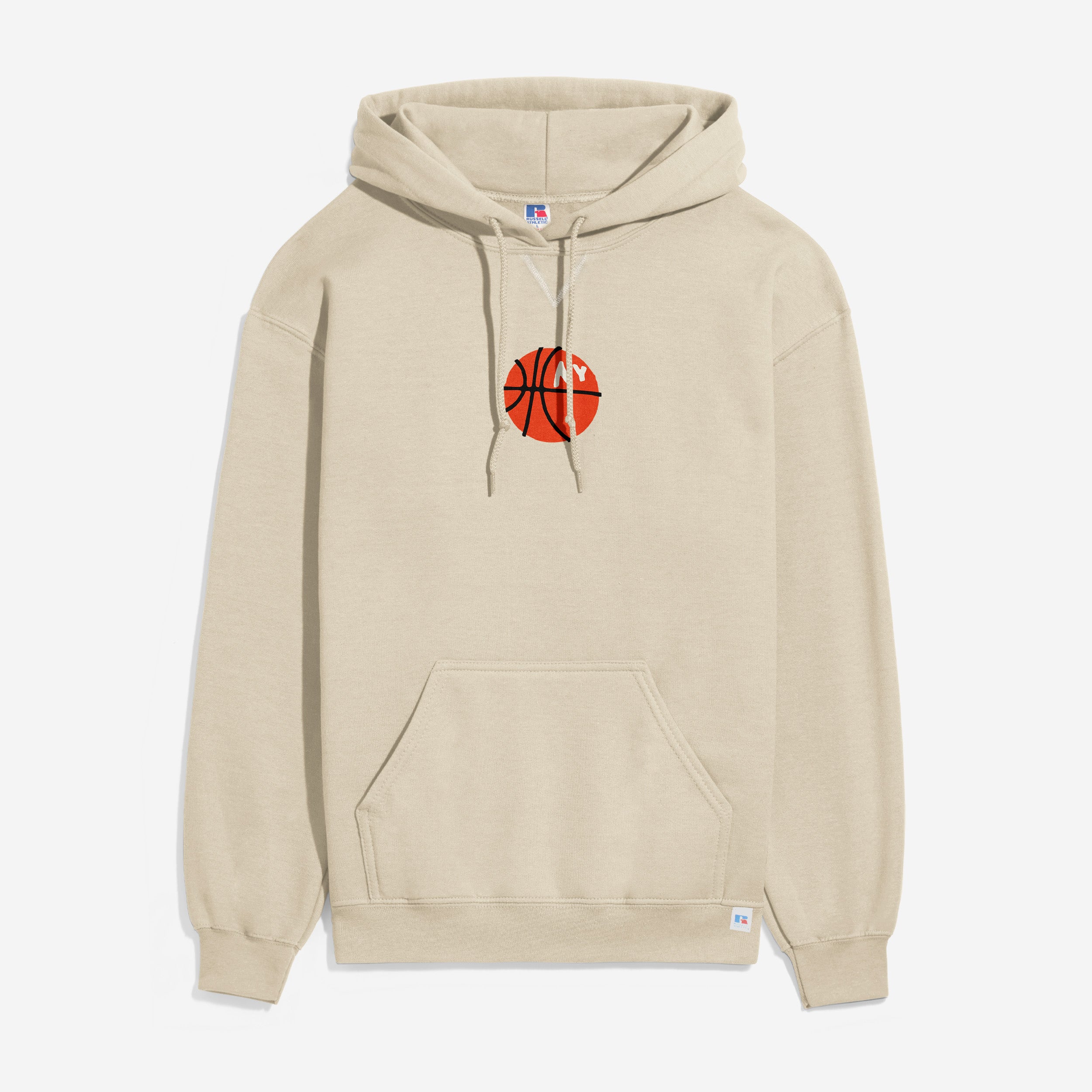 New York Knicks streetwear hoodie, retro beige NY basketball sweatshirt with front and back print