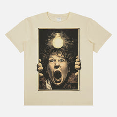 The Goonies movie t-shirt with Chunk in the Freezer scene on a beige graphic tee