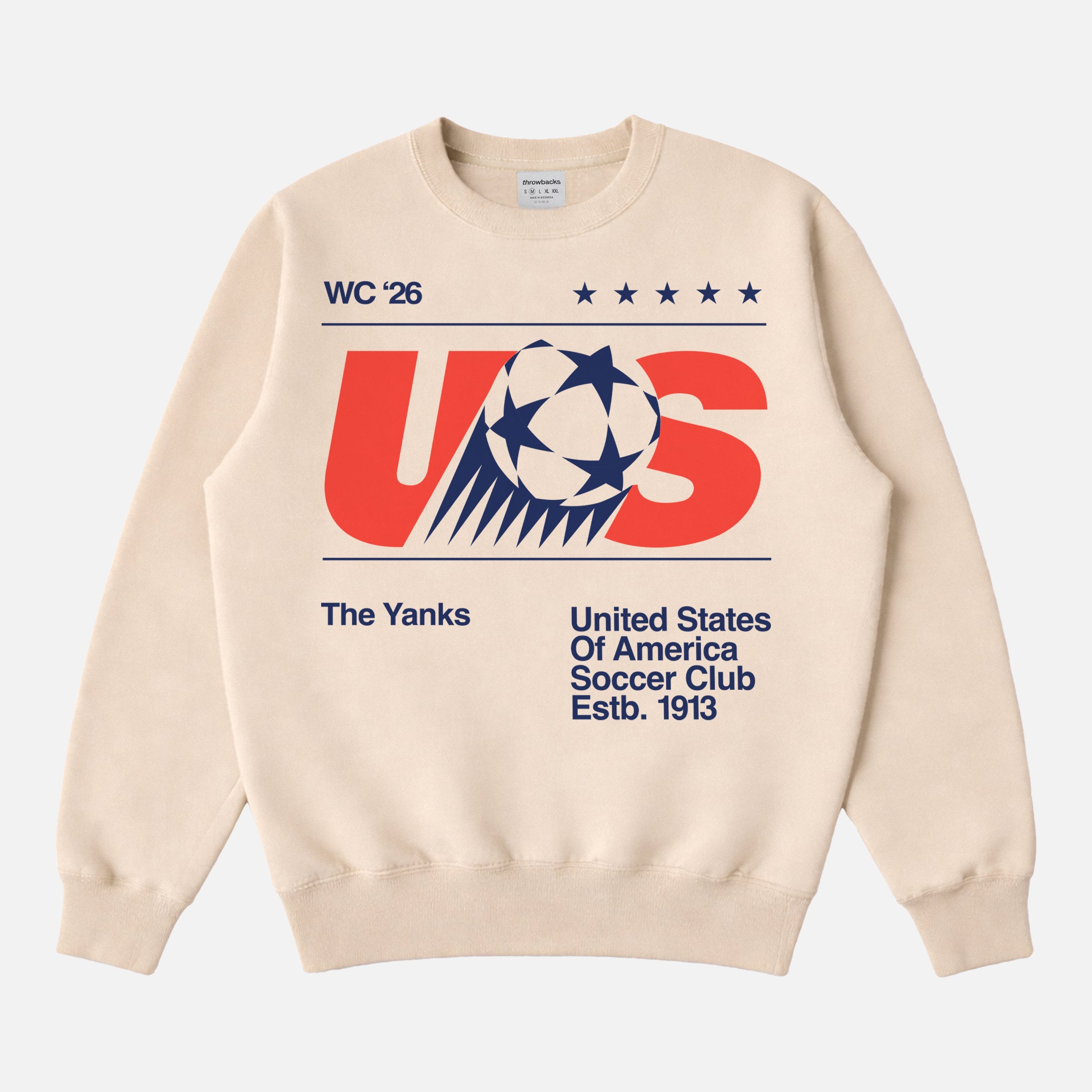 Retro USMNT 1980s world cup soccer sweatshirt, vintage beige off white heavyweight United States crewneck