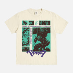 Off White Berserk Anime Comfort Colors Graphic T-Shirt, grunge manga streetwear tee for sale at Throwbacks