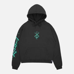 retro Berserk anime streetwear hoodie, black and green Berkserk sweatshirt with front back and sleeve print 