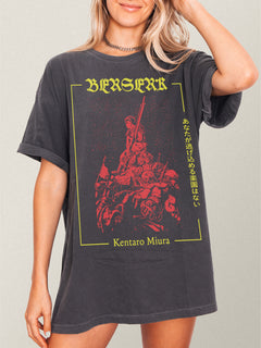 berserk washed black comfort colors anime graphic tee shirt, cute grunge 90s manga tv show streetwear merch t-shirt for sale online at Throwbacks