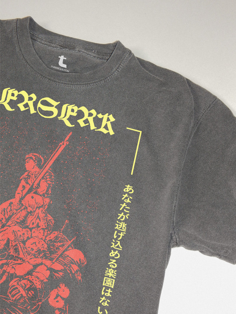 berserk washed black comfort colors anime graphic tee shirt, cute grunge 90s manga tv show streetwear merch t-shirt for sale online at Throwbacks