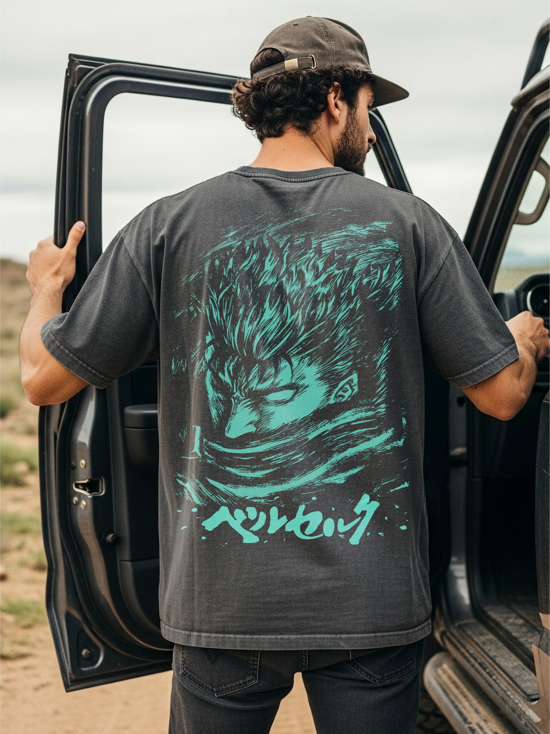 Cool modern Berserk Anime streetwear Graphic t-shirt with oversized front and back print