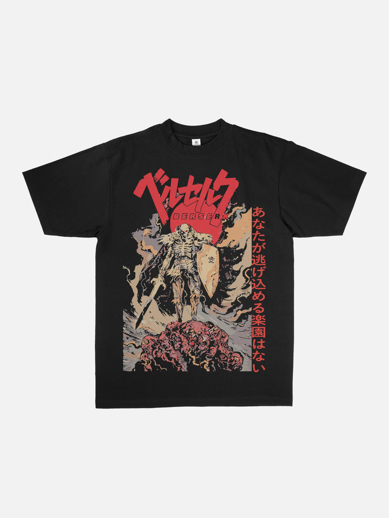 Vintage Red and Black Berserk 90s Manga Anime Graphic T-Shirt for men and women